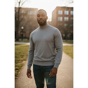 INSCH Design Men's cashmere blend Gray Turtleneck Pullover Sweater Size S Casual